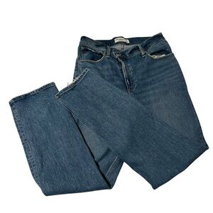 Abercrombie 90s Straight Ultra High Rise Jeans size 27 Distressed Hem crossover